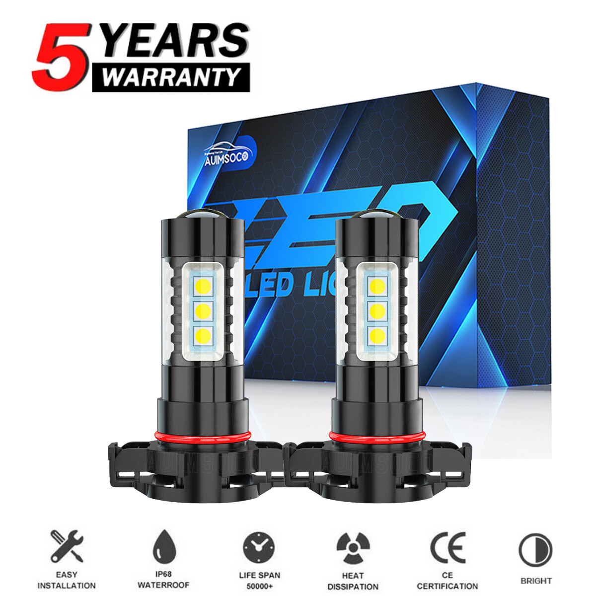 2011-13 Jeep Grand Cherokee 6000K H16 LED Fog Light Bulbs Kit White Pair