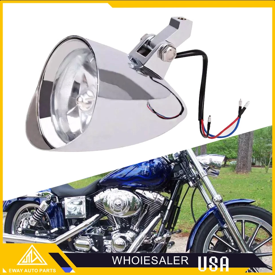 Motorcycle Chrome Visor Bullet Headlight For Harley Chopper Bobber Dyna Softail - Image 4 of 4
