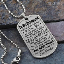 To My Grandson Love Grandpa Dog Tag Pendant Necklace Gifts for Boys Do Your Best