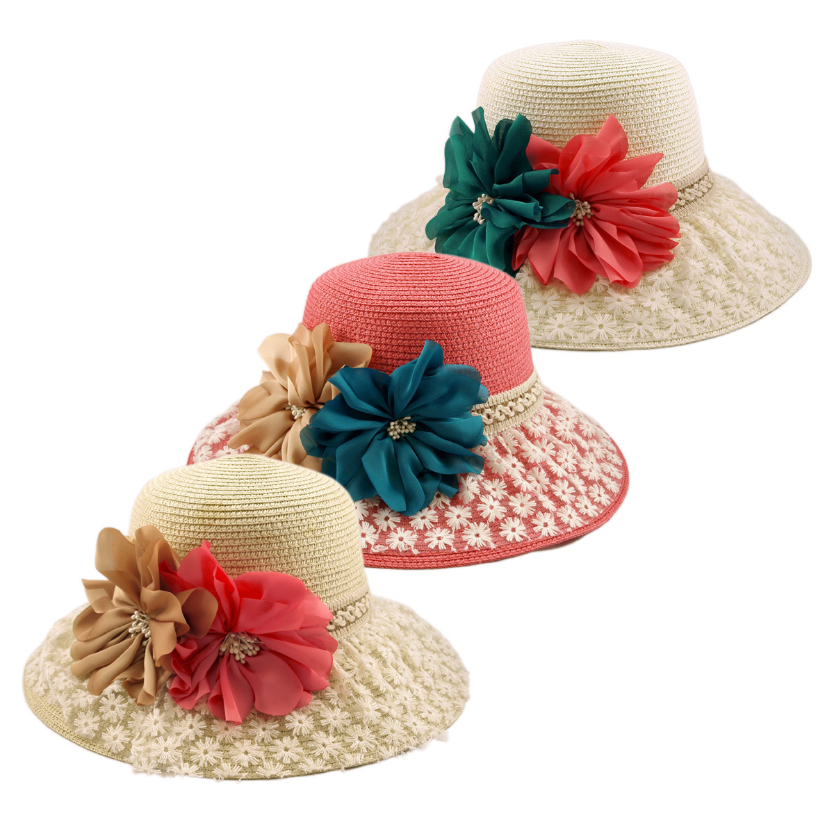 Women flowers straw hat , size M Victorian Hat Tea Party Sun Hat Lace Flower Straw Hats  main image 2