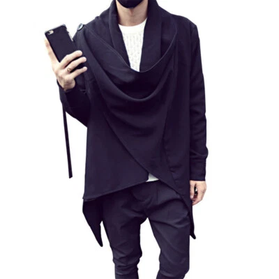 Herren Mantel Umhang Poncho Hipster Jacke Graben Outwear Locker Windfest Schwarz - Bild 1 von 4