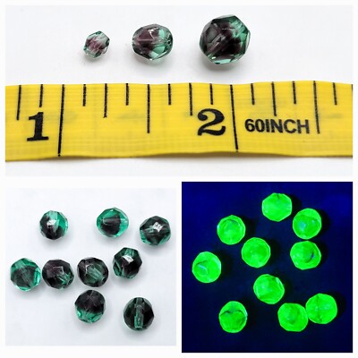 Emerald Purple Uranium Glass Beads Bicolor 4mm 6mm 8mm Czech Fire Polished 10pcs