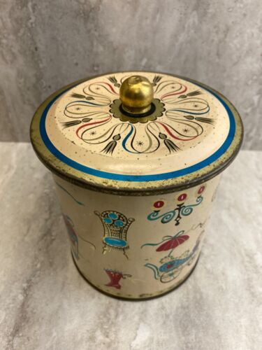 Tin Tea Canister 1960's Teal/Gold. Made in England - Vintage - Picture 7 of 9