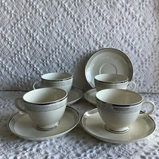 4- Homer Laughlin Eggshell Nautilus 4 Platinum Bands Cups & 5 Saucers