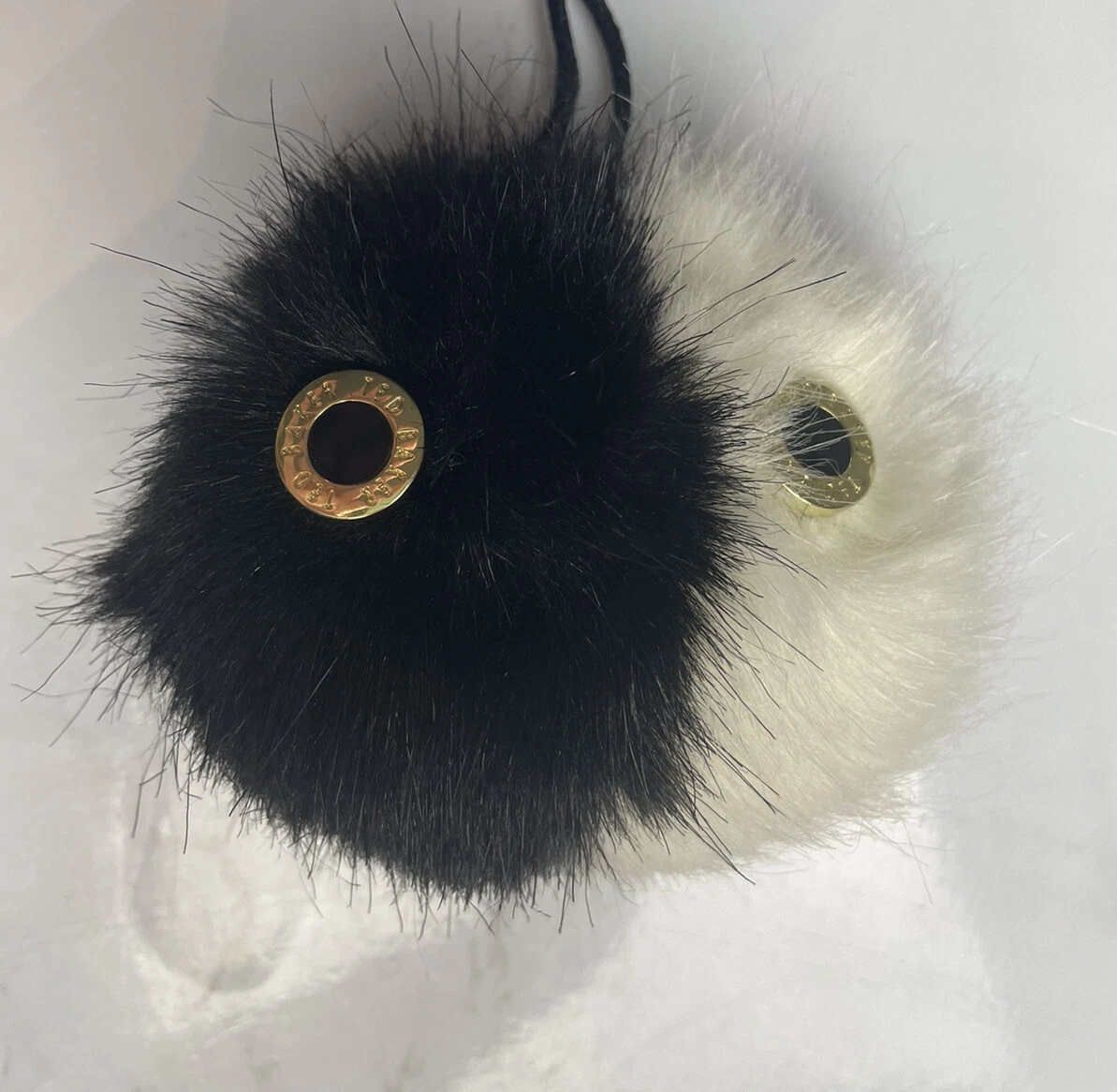 Ted Baker Black and White Fur pom pom keychain Key Ring