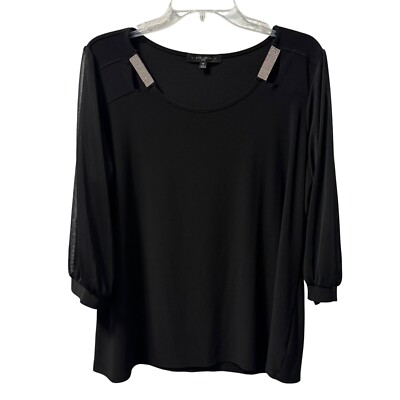 Atelier Black Womens 3/4 Sleeve Top W/ Mesh Detail  Size 1X blouse