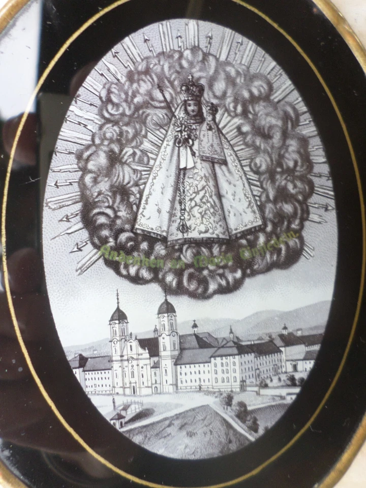 Miniature fixé sous verre-La Vierge de l'Escurial-ép. XIXe-cadre médaillon - Photo 1/4