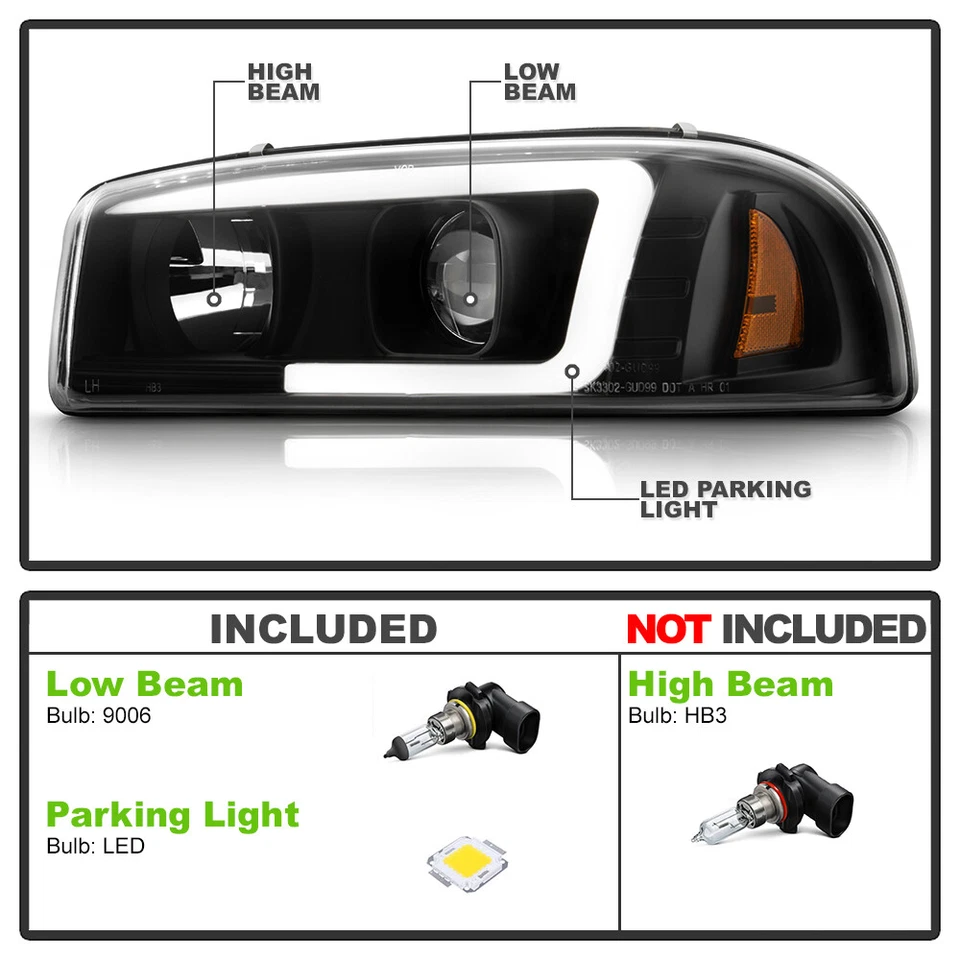 Faros proyectores tubo LED negros GMC Sierra Yukon Denali 1999-2006 Foto 4 de 4