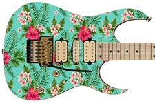 Guitar Skin Axe Wrap Re-skin Bass Reface Retro Mid Century Modern Hibiscus 906