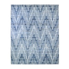 8' x 10' Zigzag with Graph Design Blue Pure Silk and Textured Wool Rug R66377