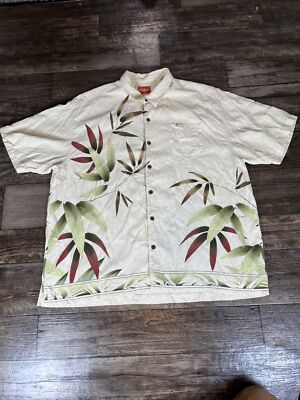 Tommy Bahama 100% Solo Shirt M Mens 2XL Short Sleeve Shirt Silk Yellow Floral I5