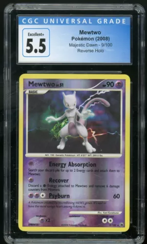 MEWTWO (2008) Pokemon Majestic Dawn Reverse Holo Rare 9/100 CGC 5.5 Excellent+