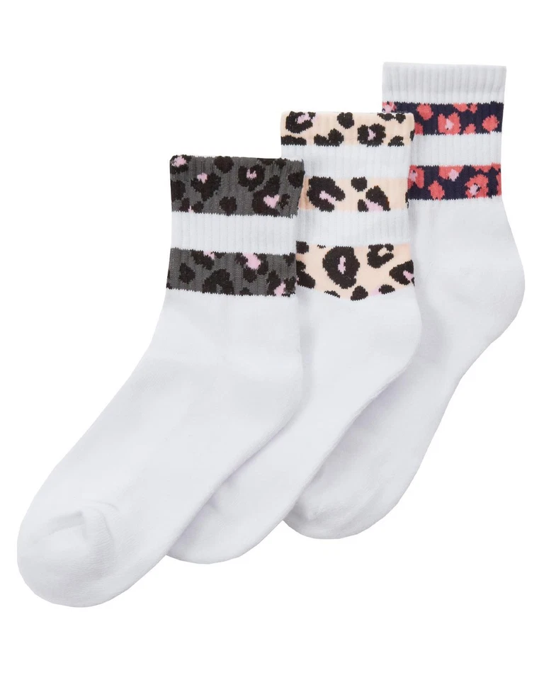 Tiermuster Sport Socken Damen Weiß Gerippt Rundhals Baumwollreich 6 Oder 12 Paar - Bild 2 von 4
