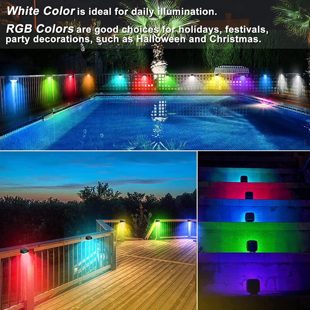 Solar Fence Lights 4 Pack Solar Outdoor Lights with White Color