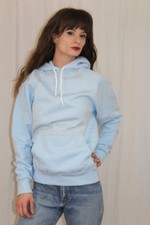 Vintage 70s Light Blue RAGLAN Slv Soft Retro Cotton Blend HOODIE Sweatshirt S M