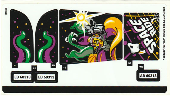LEGO STICKER SHEET ONLY SPACE RIDE AMUSEMENT TRUCK 60313 New from
