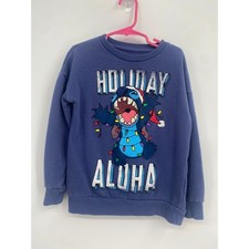 Disney Stitch Holiday Aloha Christmas Sweatshirt Pullover Blue size 7