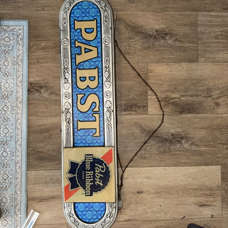 VTG PABST BLUE RIBBON BEER SIGN COLD BEER ADVERTISING LIGHT WORKING LARGE 9 x40