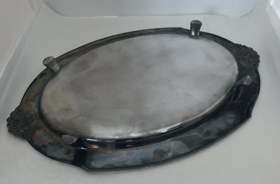 Bandeja para servir vintage HOLMES & EDWARDS plateada asas de mayordomo con patas 20x13 Foto 3 de 4