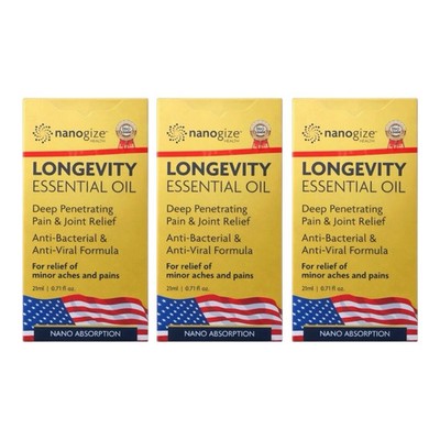 Pack of 3 Nanogize Health Longevity Essential Oil 21ml Pain  Joint Relief Nano .