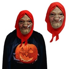 Old Lady Face Granny Mask, Realistic Old Woman Masks with Red Hood, Funny Hal...