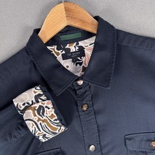 Ted Baker Shirt Mens Size 7 Dark Blue Flip Cuff Flap Pocket Quiet Luxury Prep