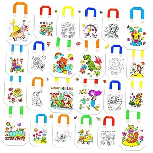 24 Pieces Cute Coloring Goodie Bags Birthday Reusable Party Favor Bags Cartoon