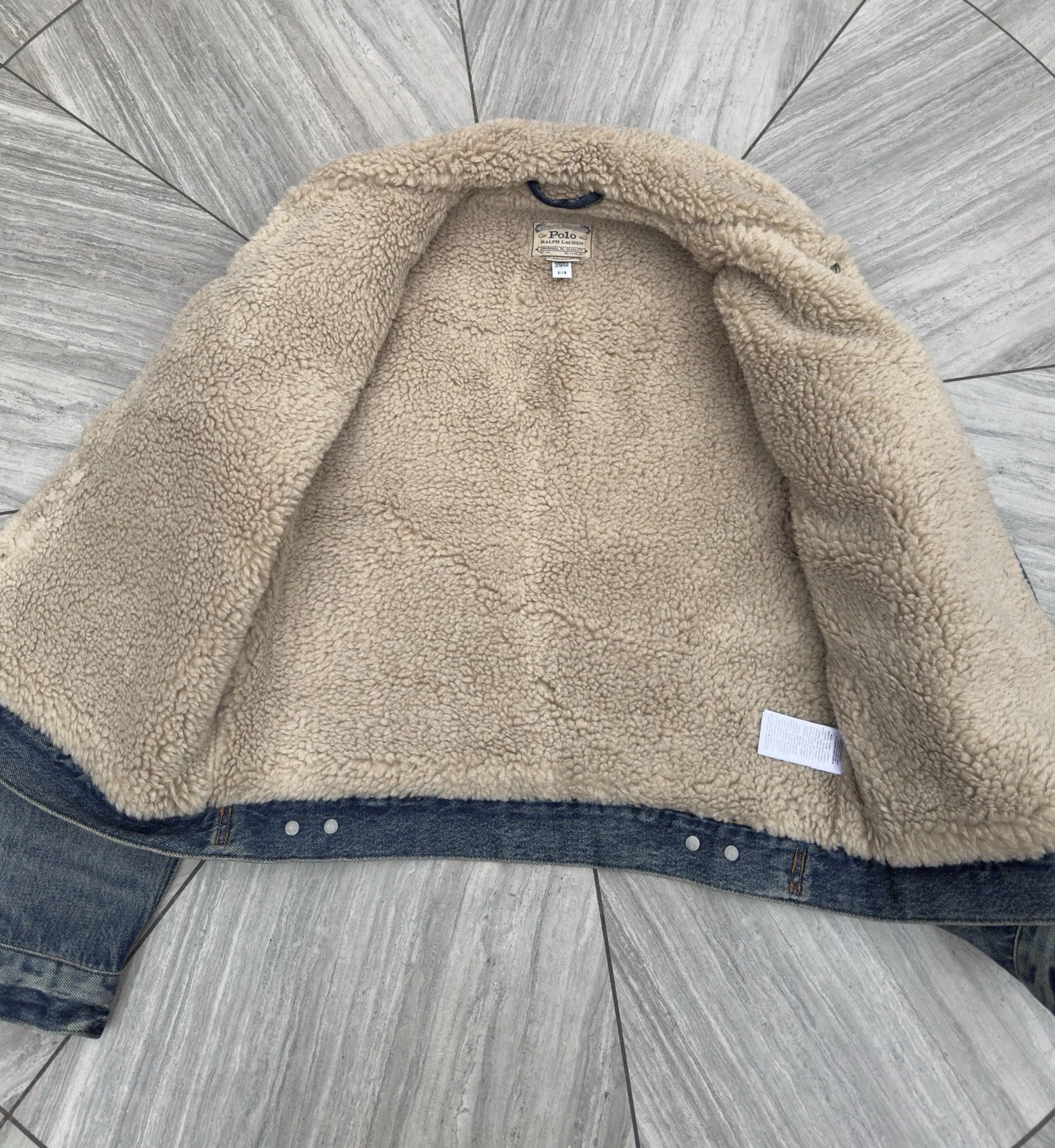 Polo Ralph Lauren Sherpa Fleece Lined Denim Trucker Jean Jacket Men’s Size L - product detail image 16