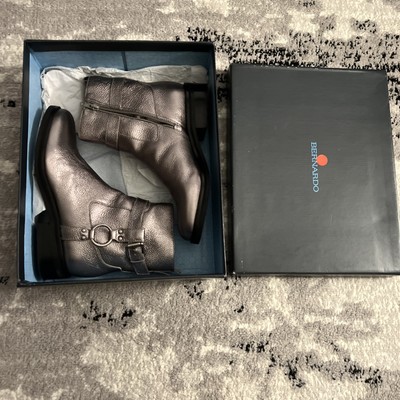 Bernardo Tyra Moto Boot Buckle Zip Gunmetal distressed calf Leather 8.5M READ
