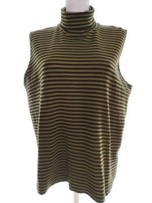 RALSTON Damen Bluse Gr. L Grün Tencel Ärmellos Streifen Rollkragen
