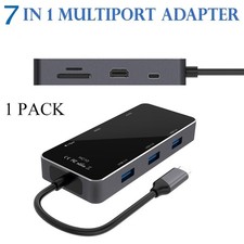 7 in 1 Multiport Hub Adapter Type-C To USB 3.0, USB 3, 4K HDMI and SD TF Slots