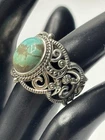Turquoise Sterling Silver Ring Filagree Chunky 925 Size 6 Vintage