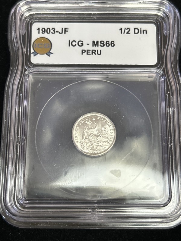 SASA 1903-JF Silver Peru 1/2 Dinero ICG Ms66 Blast White