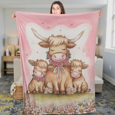 Highland Cow Mom and Calves Blanket Cozy Farm Animal Mother Gift Home Decor
