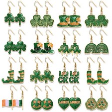 12/16 Pairs St. Patrick's Day Earrings for Women, Glitter Shamrock Earrings I...