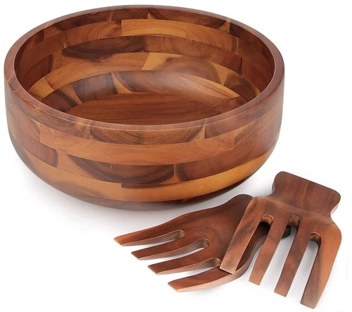 AIDEA Acacia Wood Salad Bowl Set with 2 Wooden Hands, Large Salad Bowl with S...