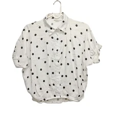 Vtg Women’s Polka Dots Top Button Blouse Short Sleeve Cotton Y2K Casual Dainty