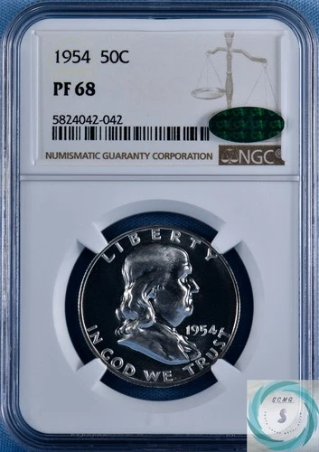 1954 Franklin Half Dollar NGC PF 68 w/CAC - Semi Cameo B&W!!