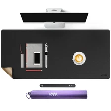 43.3“ x 19.7” Cork & Leather Desk Mat Dual Sided PU Leather Desk Pad Protecto...