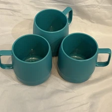 Dinex Insulated Classic Plastic Mugs Set Of 3 Stackable 8 Oz Turquoise #1197