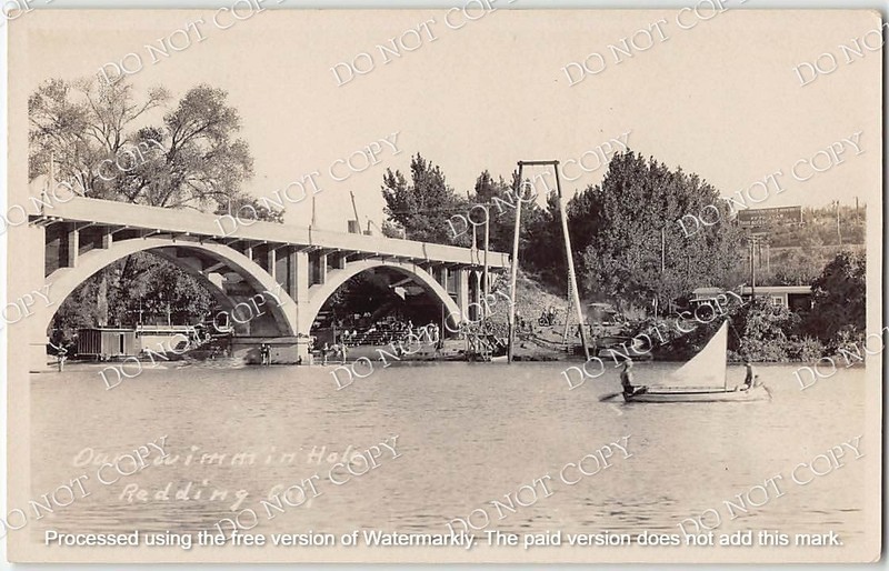 RPPC "Our Swimming Hole" REDDING, CA River Bridge 1910s Photo Antique Postcard