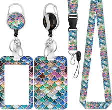 ID Badge Holder with Lanyard, Retractable Badge Reel with Swivel Belt Clip, Deta