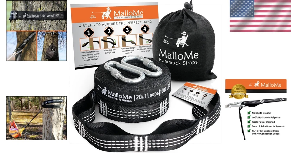Juego de correas para hamaca XL - 12 pies de alta resistencia, 2000 lb, kit de suspensión sin estiramiento Foto 2 de 4