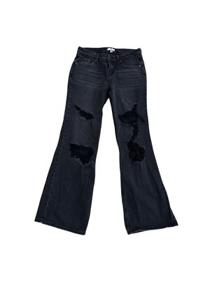 BP Nordstrom Womens Sz 27 Black Denim Destroyed Low Rise Wide Leg Jeans