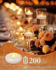 200-Hour Flameless LED Floating Candles - Elegant Waterproof Tealights for We...