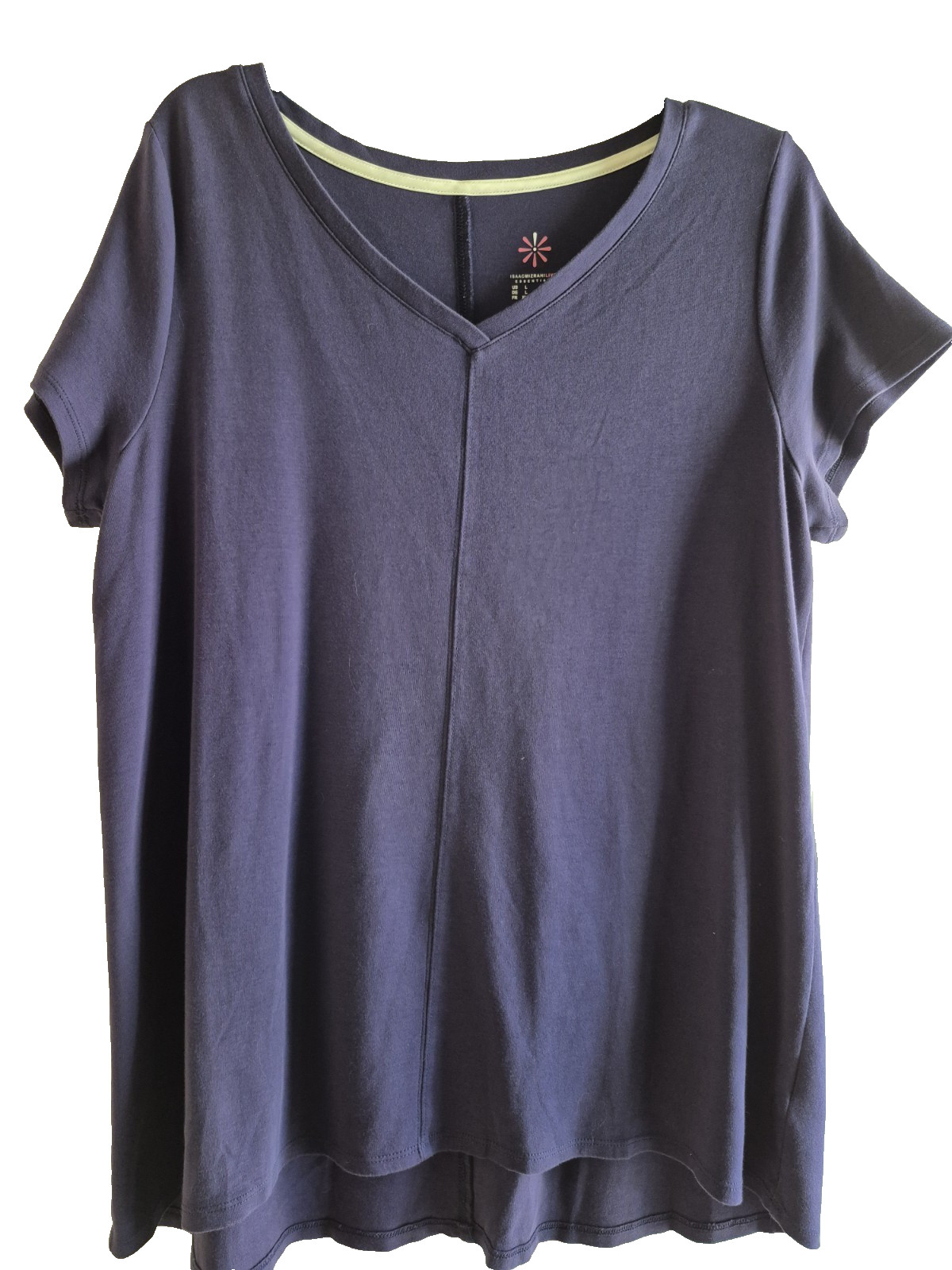 ISAAC MIZRAHI LIVE Essentials 100% Cotton Tee - L - V-Neck, Short Slv, Hi/Lo Hem