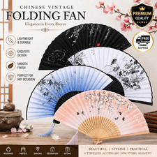 Chinese Style Folding Fan Bamboo Silk Hand Held Wedding Party Fan New UK