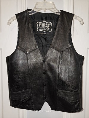 First Genuine Leather Womens Snap Motorcycle Vest Size 36