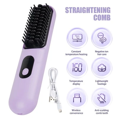 Wireless Hair Straightener Brush Straight Quick Iron Hot Comb Negative Ion Brush