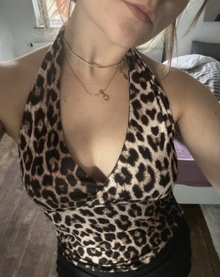 Leopardenmuster Top Neckholder Oberteil Damen Y2K Größe S Sexy